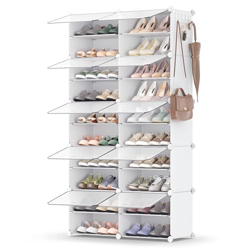 SONGMICS Shoe Rack Organizer, 10-Tier Shoe Storage Cabinet for Closet and Entryway, Holds 40 Pairs of Shoes, Adjustable, Cloud White and Trasparent ULPC035W01 - color: Cloud White + Trasparent, size: 10 Cubes