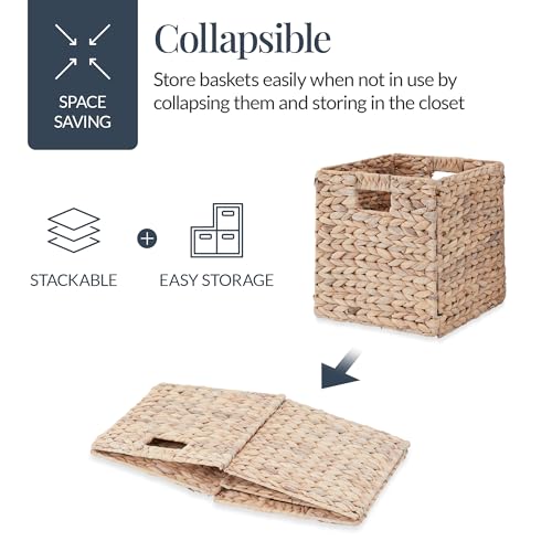 Best Choice Products 12x12in Pack of 5 Cube Storage Baskets, Water Hyacinth Multipurpose Collapsible Organizers, Handwoven Laundry Totes for Laundry, Living Room, Kids Room & Nursery - White - color: White, size: 12x12in