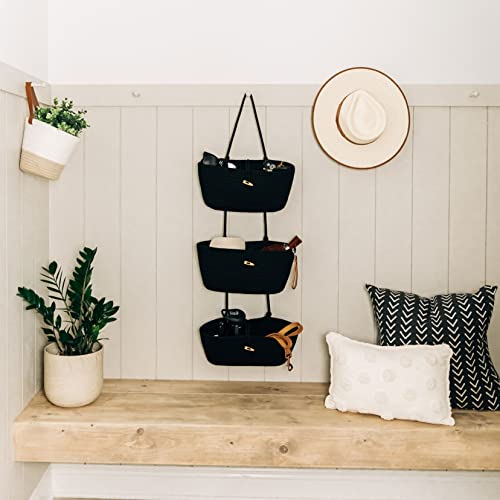OrganiHaus Black Hanging Wall Baskets for Storage | Hanging Baskets for Bathroom Organizing | Behind Door Storage | Over the Door Basket | Nursery Storage Basket | Wall Hanging Basket for Organizing - color: Full Black