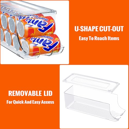 SCAVATA 2 Pack Soda Can Organizer for Refrigerator, Stackable Canned Food Pop Cans Container Can Holder Dispenser with Lid for Fridge Rack Freezer, Clear Storage Bins-Holds 12 Cans Each (Clear) - color: Clear