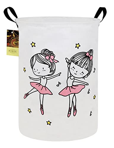 Collapsible Fabric Storage Basket, Waterproof Laundry Hamper with Handles, Round Storage Bin for Clothes Toys, Foldable Organizer for Bedroom Nursery Bathroom(Round-Dancing girl) - color: Round-Dancing girl