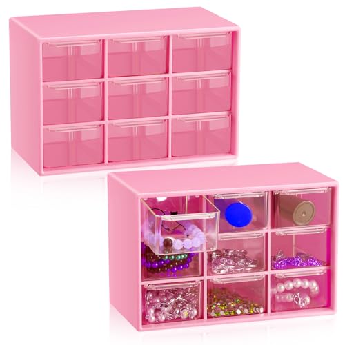 Wenqik 2 Pcs Mini Storage Drawers Teacher Toolbox Organizer with 9 Clear Drawers Small Plastic Desktop Teacher Desk Craft Organizer for Classroom Office 7" x 3. 9" x 4. 7"(Rose Red) - color: Rose Red