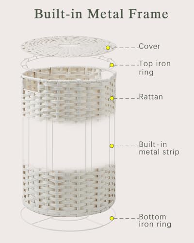 SETVSON Large Laundry Hamper Laundry Basket Round 34.3 Gal (130 L) Handwoven Wicker Laundry Baskets Rattan Laundry Basket with Laundry Bag Handles 2 Mesh Bags for Living Room Bedroom White - color: White, size: 130L
