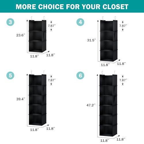 YOUDENOVA Hanging Closet Organizer, 4-Shelf Closet Hanging Storage Shelves, Black - color: Black, size: 4-SHELF