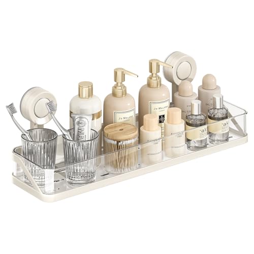 Suction Cup Shower Caddy, Removable Bathroom Organizer Shelf for Shower Storage, No Drilling Clear Square Shower Shelves, Large Capacity & Reusable, Home & Kitchen White - color: White
