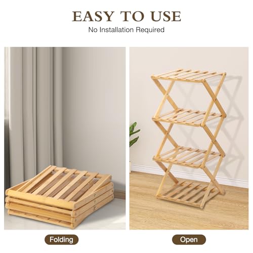 Bamboo Shoe Rack 4 Tier Foldable Shoe Rack Vertical Bamboo Shoe Organizer Free Standing Shelf for Entryway, Closet, Bedroom, Wood Color - color: Wood Color, size: 4-tier
