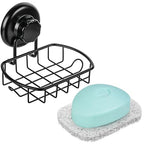 HASKO accessories Suction Soap Dish with Hooks - Super Powerful Vacuum Suction Cup Shower Soap Holder - Rustproof Stainless Steel SS304 Soap Basket - Sponge Holder for Bathroom & Kitchen (Black) - color: Black