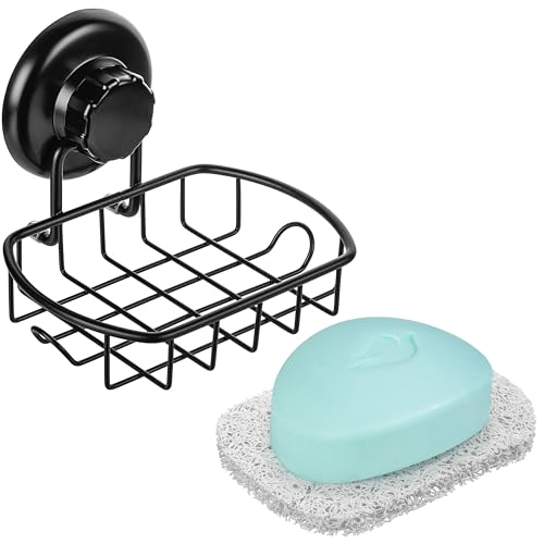 HASKO accessories Suction Soap Dish with Hooks - Super Powerful Vacuum Suction Cup Shower Soap Holder - Rustproof Stainless Steel SS304 Soap Basket - Sponge Holder for Bathroom & Kitchen (Black) - color: Black