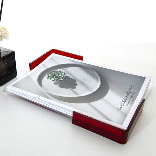 9"x12" Clear Acrylic Serving Tray with Red Handles, Sturdy Huge Capacity Acrylic Tray for Coffee, Juice, Kitchen and Desk Organizer, Storage Tray - color: Clear - Red Border