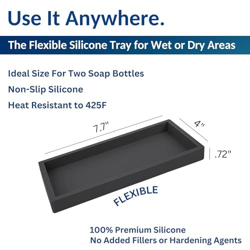 Spacewiser Countertop and Vanity Tray - 2 PC Small 7.7" Silicone Bathroom Trays, Kitchen Soap Tray, Dish Sponge Soap Holder Kitchen Sink Organizer Caddy, Bathroom Counter Trays for Lotion Dispenser - color: Black, size: 2 PC Small - 7"