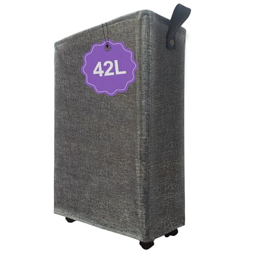 Slim Rolling Laundry Basket with Wheels, 42L Narrow Laundry Hamper with Mesh Drawstring Cover & Handles, Collapsible Dirty Clothes Bin for Small Spaces, Dorm, Apartment, Bathroom, Dark Grey - color: Dark Gary, size: 1PC 42L