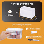 Bostitch Konnect Storage Containers with Lids, Office Organizer, Clear Plastic Box, Stackable for Index Cards, Labels, 1 Qt - size: Single