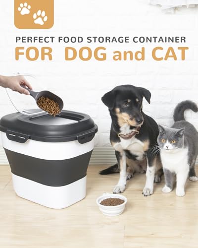 30-35 Lbs Dog Food Storage Container Collapsible Dog Food Container with Airtight Lids, Wheels, Scoop and 2pcs Food Storage Containers, Large Pet food storage for Dog, Cat (Black) - color: Black