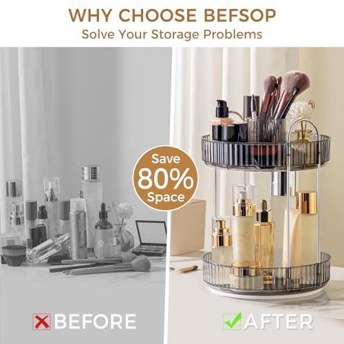 360° Rotating Makeup Organizer, Upgraded 2 Tier Skincare Perfume Organizers for Women, Bathroom Organizer Countertop, Clear Cosmetic Dresser Organizer with Makeup Brush Holder, Sink&Counter(Grey) - color: Grey, size: 2 Tier