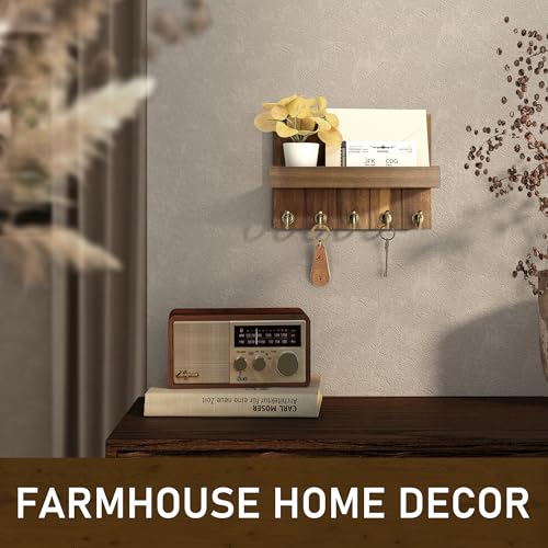 Rebee Vision Acacia Wood Key Holder Wall Mount – Farmhouse Key Holder for Wall & Mail Organizer with Shelf for Home Decor – Ideal for Apartment Essentials (Acacia Wood, 3.54" x 10" x 7.28") - color: Acacia Wood, size: 10 Inch