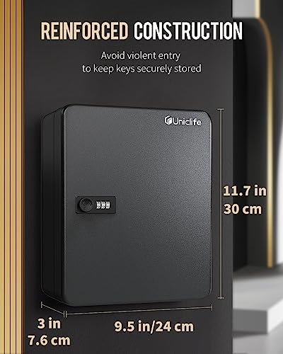 Uniclife 60 Position Key Cabinet with Combination Lock Resettable Black Digital Security Storage Box Steel Key Organizer with Colorful Key Tag Labels Stickers and Hooks - color: Black, size: 60 Keys