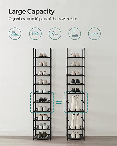 SONGMICS Shoe Rack, 10-Tier Shoe Shelf, Shoe Storage Organizer, 13 x 13 x 68 Inches, Metal Frame, Non-Woven Fabric Shelves, for Entryway, Bedroom, Black LSR110B02 - color: Black, size: 13"D x 13"W