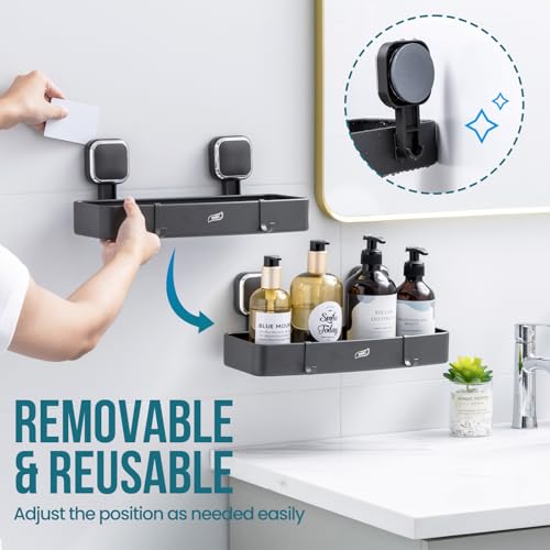 TAILI Shower Caddy Suction Cup, Heavy Duty Shower Organizer for Bathroom, Removable Shelves for Inside Shower, Wall Mounted Aluminum Storage for Bathroom Holder, Dark Gray - style: 1 × Dark Grey
