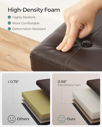 SONGMICS MAZIE Collection - 15 Inches Ottoman with Storage, Footstool, Storage Ottoman with Metal Grommet Handles, Load 660 lb, for Dorm, Living Room, Bedroom, Synthetic Leather, Brown ULSF30Z - color: Brown, size: 15"D x 15"W x 15"H