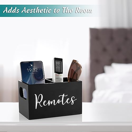 DRASTAR Remote Control Holder, Wood TV Remote Holder, Remote Storage Caddy, Remote Control Organizer (Black, 2 Slots) - color: Black, size: 2 Slots