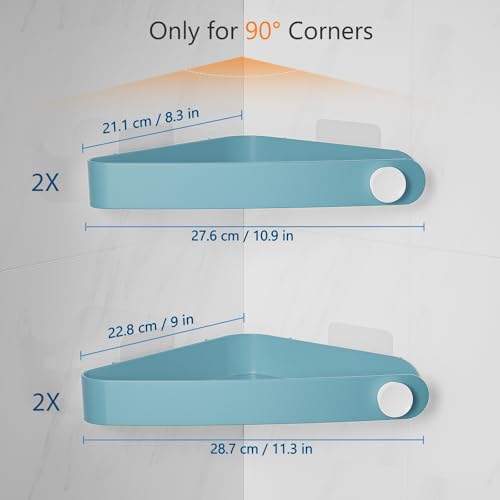Sotfamily Plastic Shower Caddy Corner (For 90° Only), 4 Pack Adhesive Corner Shower Shelves for Bathroom Organizers and Storage, Light Blue - color: Light Blue, size: 4 Pack
