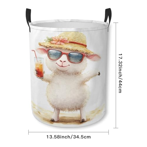 Funny Sheep Laundry Basket Animal Foldable Laundry Hamper with Handles Clothes Storage Bin for Household Bedroom Bathroom Dorms 17.3"x13.6" - color: Funny Sheep