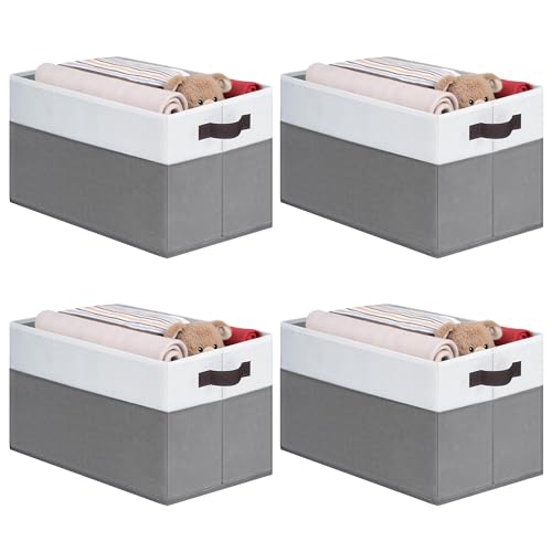 Cupic Cupid Storage Bins Closet, Fabric Closet Organizers and Storage, 4-Pack Baskets for Organizing, Large Storage Boxes with Handles for Clothes and Toys, Gray and White - color: Gray and White, size: 4-Pack