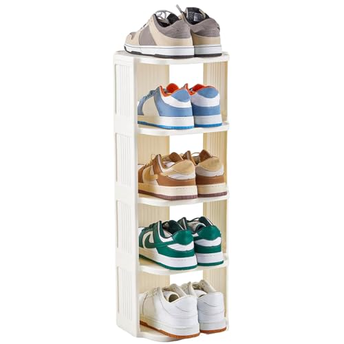 Small Shoe Rack, 5 Tier Plastic Vertical Shoe Rack for Small and Narrow Spaces, Free Standing Shoe Organizer for Closet, Entryway - color: White, size: 5 Tier