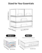 Vtopmart Stackable Storage Drawers Set of 4, Clear Plastic Organizer Bins for Bathroom Supplies,Ideal for Cabinet,Pantry,Laundry Room Organization - style: 2 Small+2 Wide
