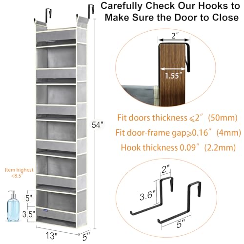 2 Pack Over The Door Hanging Organizer 6-Shelves and 12 Side Pockets, Over The Door Storage for Bathroom and Bedroom, Back of Door Organizers for Baby Products and Kid's Toys(13"x5"x54" Grey) - color: Grey, size: 6-Shelf Over Door Organizer 2 Pack