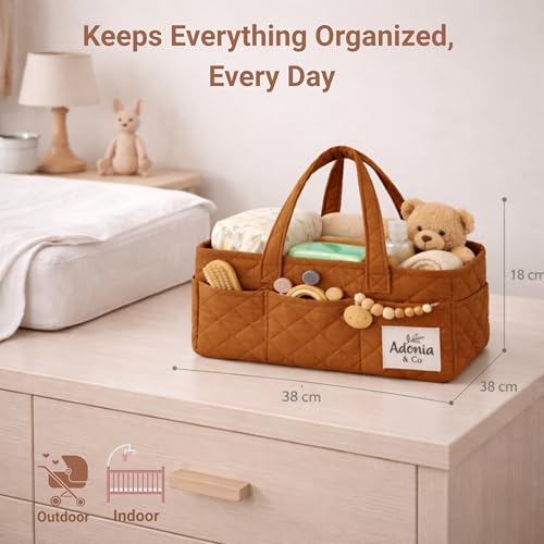 Adonia & Co Diaper Caddy Organizer – Nursery Storage Basket for Newborn Essentials Must Haves & Baby Must Haves – Portable, Machine Washable Baby Diaper Bag Organizer (Brown) - color: Brown