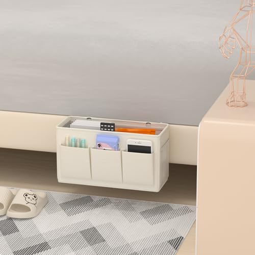 Edudif Dual-Purpose Bedside Caddy Organizer with 6 Pockets, Versatile Bedside Storage Solution Magazine Remotes Holder, Ideal for Home, Dorm, Hospital, Crib Bed (White) - color: White