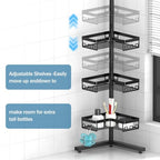 KEGII Standing Shower Caddy Corner, 3 Tier Adjustable Shelves Rustproof Floor Shower Organizer with 18 Hooks and Adjustable Feet, Bathroom Corner Shelf Rack, Black