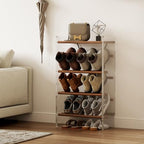 Shoe Rack, 4-Tier Slanted Shoe Storage Shelf, Narrow Shoe Rack for Entryway, Solid Wood and Acrylic Shoe Stand, Slim Shoe Shelf with Wooden Top ，Suitable for Bedrooms and Living Rooms - size: 48