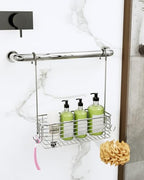 Over Door Shower Caddy, Stainless Steel Bathroom Organizer with Rotating Hooks, Hanging Storage Basket for Shampoo - size: single layer