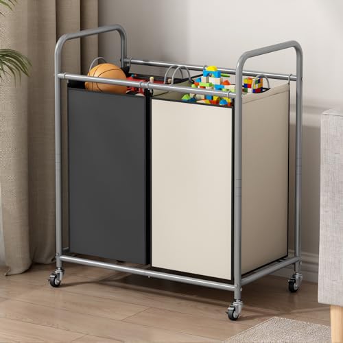 SUOERNUO Laundry Sorter Basket 2 Bag Laundry Hamper Cart with Rolling Lockable Wheels and Removable Bags Laundry Organizer Cart for Clothes Storage, Assorted - color: Assorted, size: 2 Bags