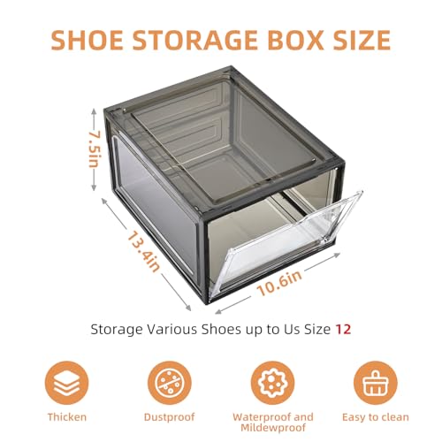 Large Shoe Boxes Clear Plastic Stackable，Drop Front Shoe Box with Clear Door, Shoe Containers For Sneaker Display,Fit up to US Size12 - color: black clear, size: 10 pack