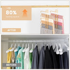 Pants Hangers Space Saving,Closet Hangers 5 Layers 2 Uses Multi Functional Pants Rack,Metal Heavy Duty Wardrobe Organizer Racks for Clothes Trousers Scarves Ties (2Pack Gold) - color: 2pack Gold