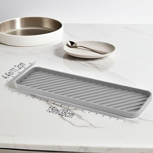 Silicone Organizer Tray for Kitchen Sinks and Bathrooms. Dishwasher-Safe, Non-Slip Countertop Tray, Bathroom Drawer Organizer Trays. Perfect for Makeup & Trinkets (Gray L 1PC) - color: Gray L 1pc