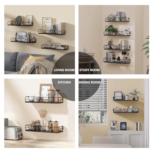 Amaoot Floating Shelves Set of 4, Home Wood Wall Shelf, Farmhouse Shelf for Bedroom, Wall Mounted Floating Shelf for Living Room, Bedroom, Bathroom, Kitchen, Office (Black) - color: Black-4pcs
