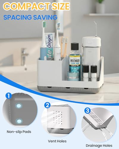 Toothbrush Holders for Bathroom Counter - Detachable Bathroom Organizer and Storage Electric Toothbrush and Toothpaste Holder, Bathroom Decor Accessories for Countertop, Shower, Sink - color: Whitegrey