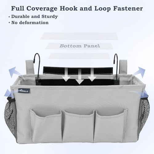 Surblue Bedside Organizer with Hook Bedside Caddy Hanging Storage Bag with Adjustable Straps and Water Bottle Holder for Home College Dorm Bunk Bed Accessories, Hospital Bed,Lightgrey - color: Lightgrey
