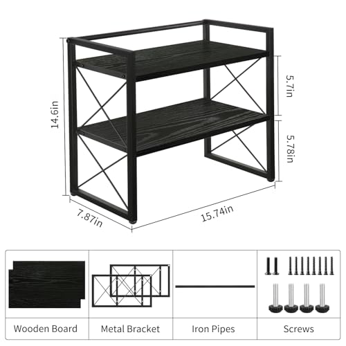 YINMIT Desktop Shelf Organizer, 2 Tier Office Shelves, Wood Desk Organizer Storage Rack and Freestanding Display Shelf for Office, Dormitory, Home(Black) - color: Black