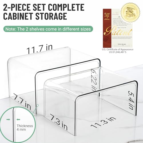 Clear Cabinet Organizer, Shelf Organizer Set of 2 for Kitchen Pantry Organizers and Storage, Display Cabinet Shelf Room Decor Countertop Desk Shelves, Patented Spice Organization for Cabinet - size: Set of 2