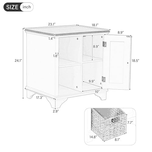 Multifunctional End Table Side Table with a Shutter Style Door and 2 Woven Grass Baskets, Sofa Side Narrow Table, Wood Bedside Nightstand for Living Room Bedroom (Black-4.7) - color: Black-4.7