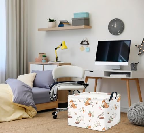 CLOCOR Rectangular Storage Basket,Collapsible Cute Pattern Storage Bin,Waterproof Books Box with Handles,Gift Basket(Fox) - color: Fox