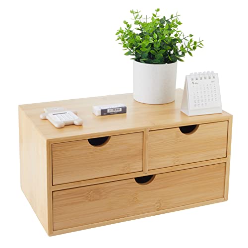Charmewooden Bamboo Desk Organizer With Drawers Countertop Drawers Counter Storage Box Corner Desk Organizer for Home Office No Assembly Required (3 Drawers) - style: 3 Drawers