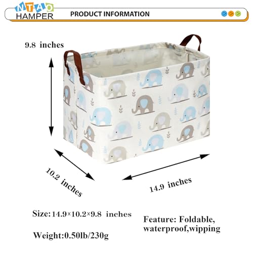 NTAOHAMPER Rectangular Blue Elephant Storage Basket,Collapsible Gift Basket with Handles,Books Box,Room Decor(Blue Elephant) - color: Blue Elephant