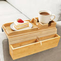 Bamboo Couch Armrest Table with Side Pocket, Anti-Slip Sofa Arm Tray & Tv Remote Holder and Cup Holder Tray, Perfect for Holding Drinks, Snacks, Remotes, Cups, and Phones