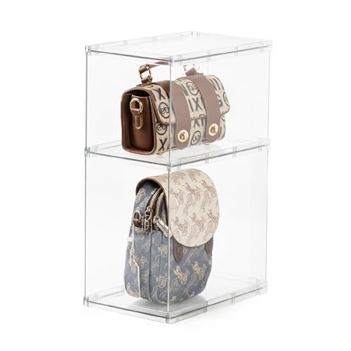 FOCHIER F Bag & Purse Organizer for Closet,2 Pack Stackable Plastic Handbags Storgae Shelf Dividers,Clear Clutch Bag Organizers and Storage for Wardrobe Bathroom Study and Office(1 Large+1 Small) - color: 2 Pack(1 Large+1 Small)